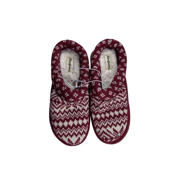 Dearfoams Womens Nordic Knit Memory Foam Slippers Size Medium Red/White NEW - Picture 2 of 10